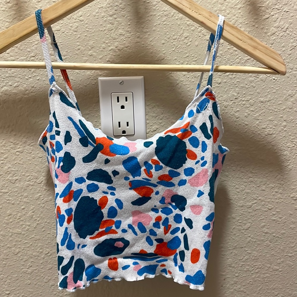 white, pink, green, orange, blue top